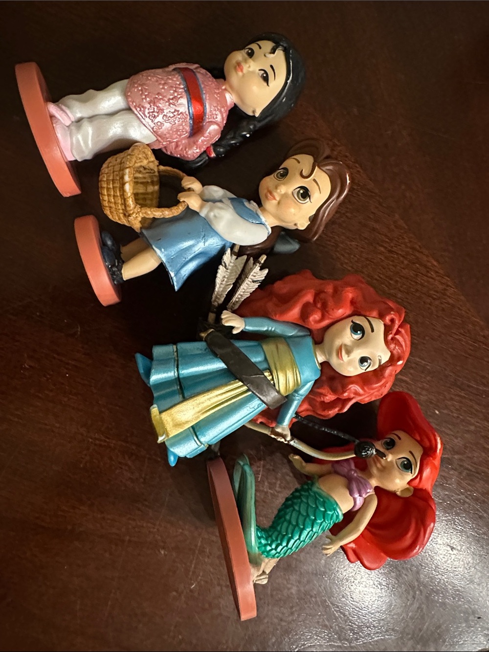 Disney Animators collection young Belle Ariel Merida Mulan 3” figures 4 pc set